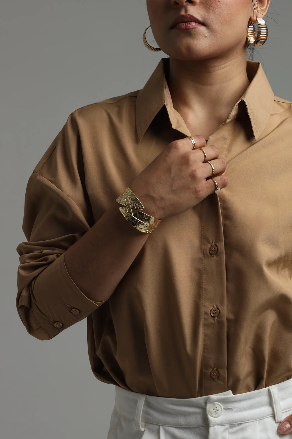 Oversized Cotton Shirt - Beige