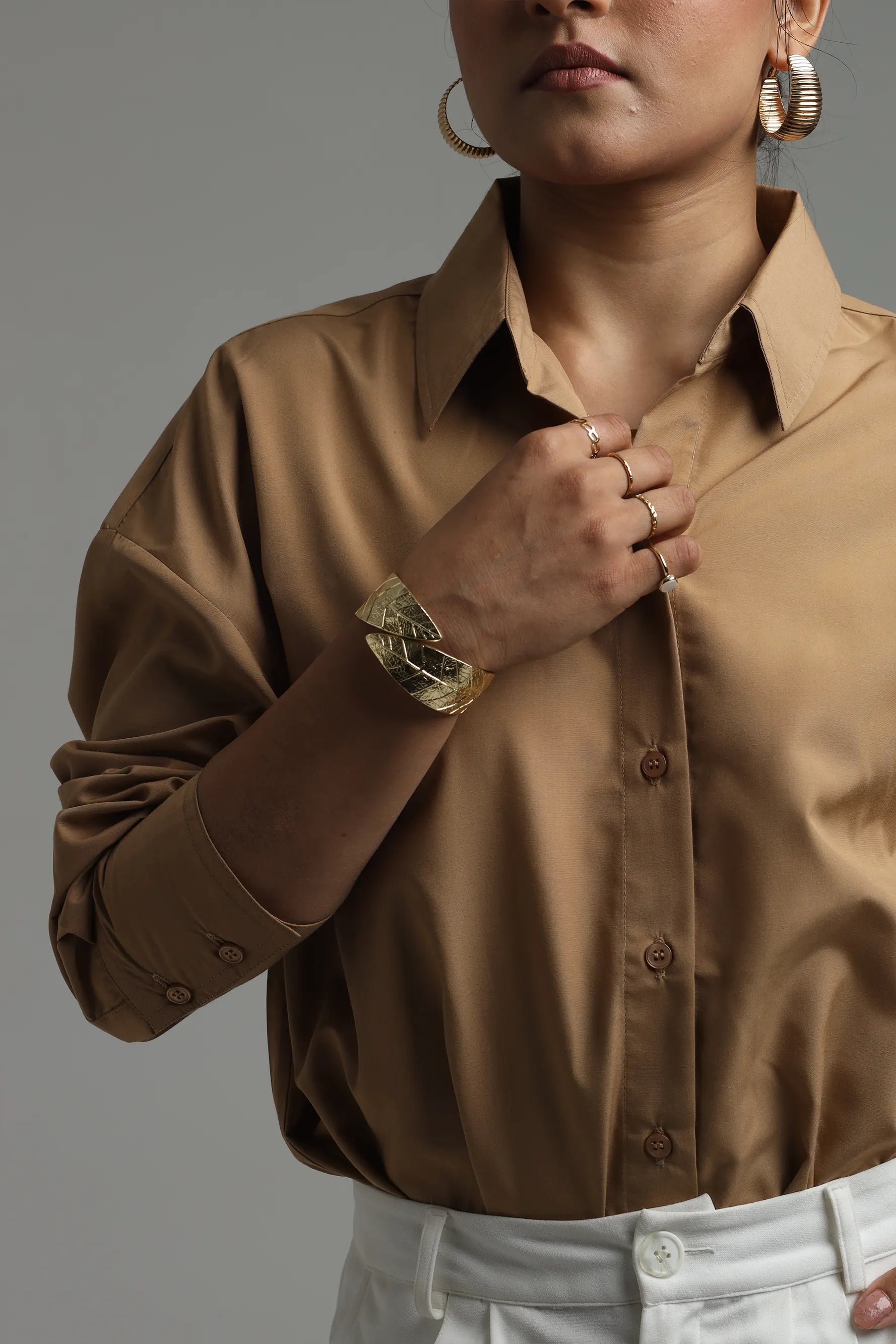 Oversized Cotton Shirt - Beige