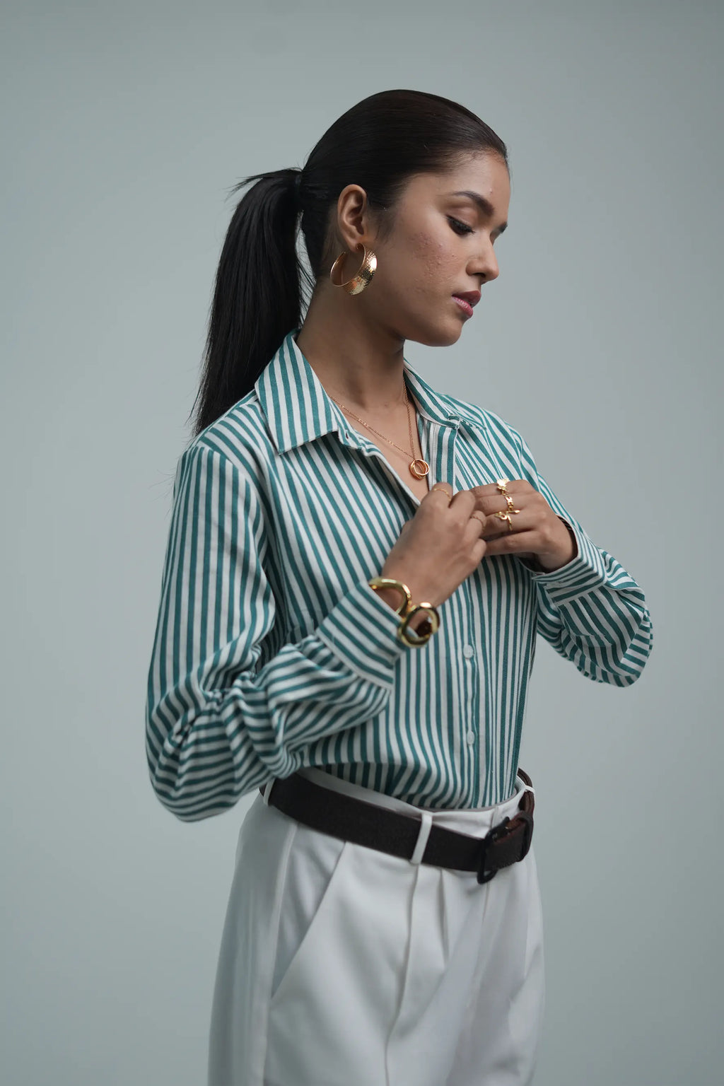 Stripped Cotton Shirt- Green