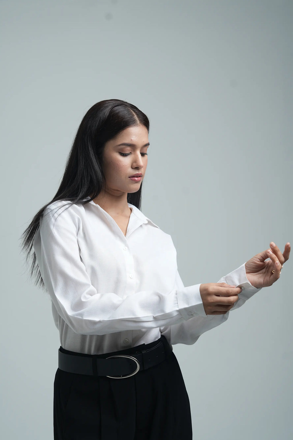 Basic solid linen blend shirt - White