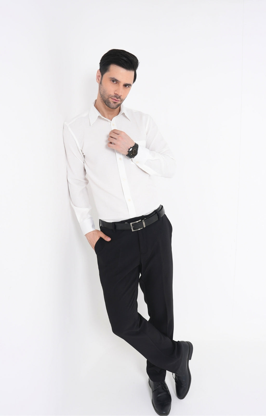 Men's Basic Solid Linen Shirt - White