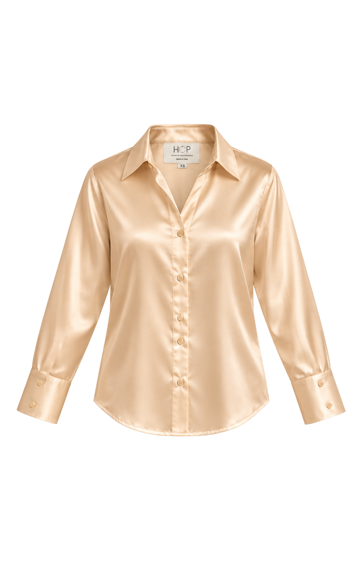 Basic Solid Satin Shirt - Beige