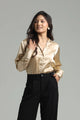 Basic Solid Satin Shirt - Beige