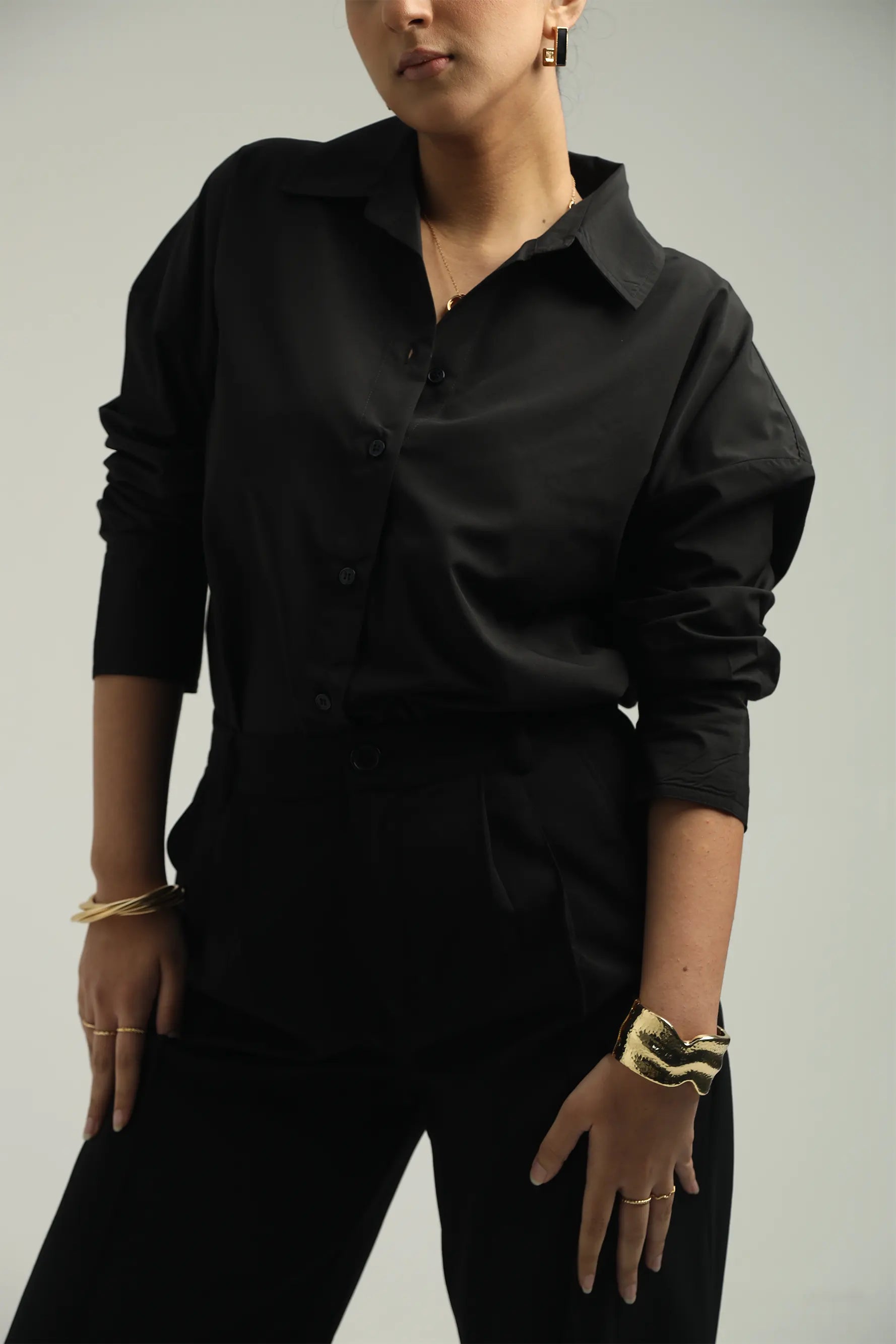 Oversized Cotton Shirt - Black