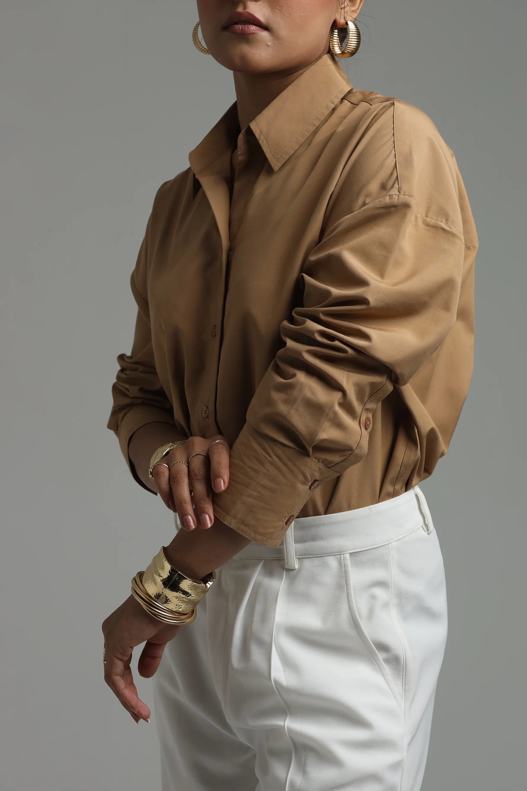 Oversized Cotton Shirt - Beige