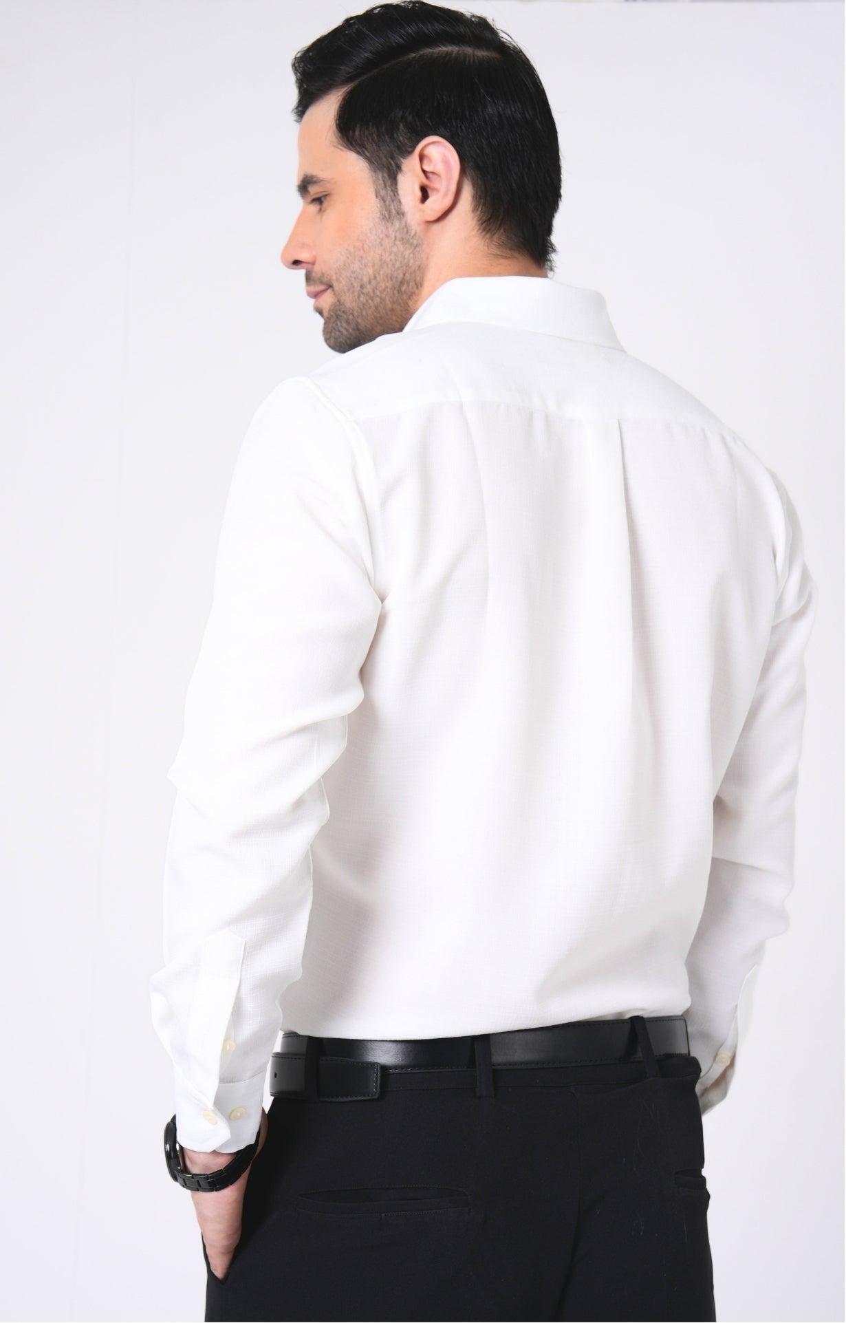 Men's Basic Solid Linen Shirt - White