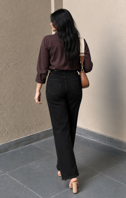 Basic solid linen blend shirt - Brown