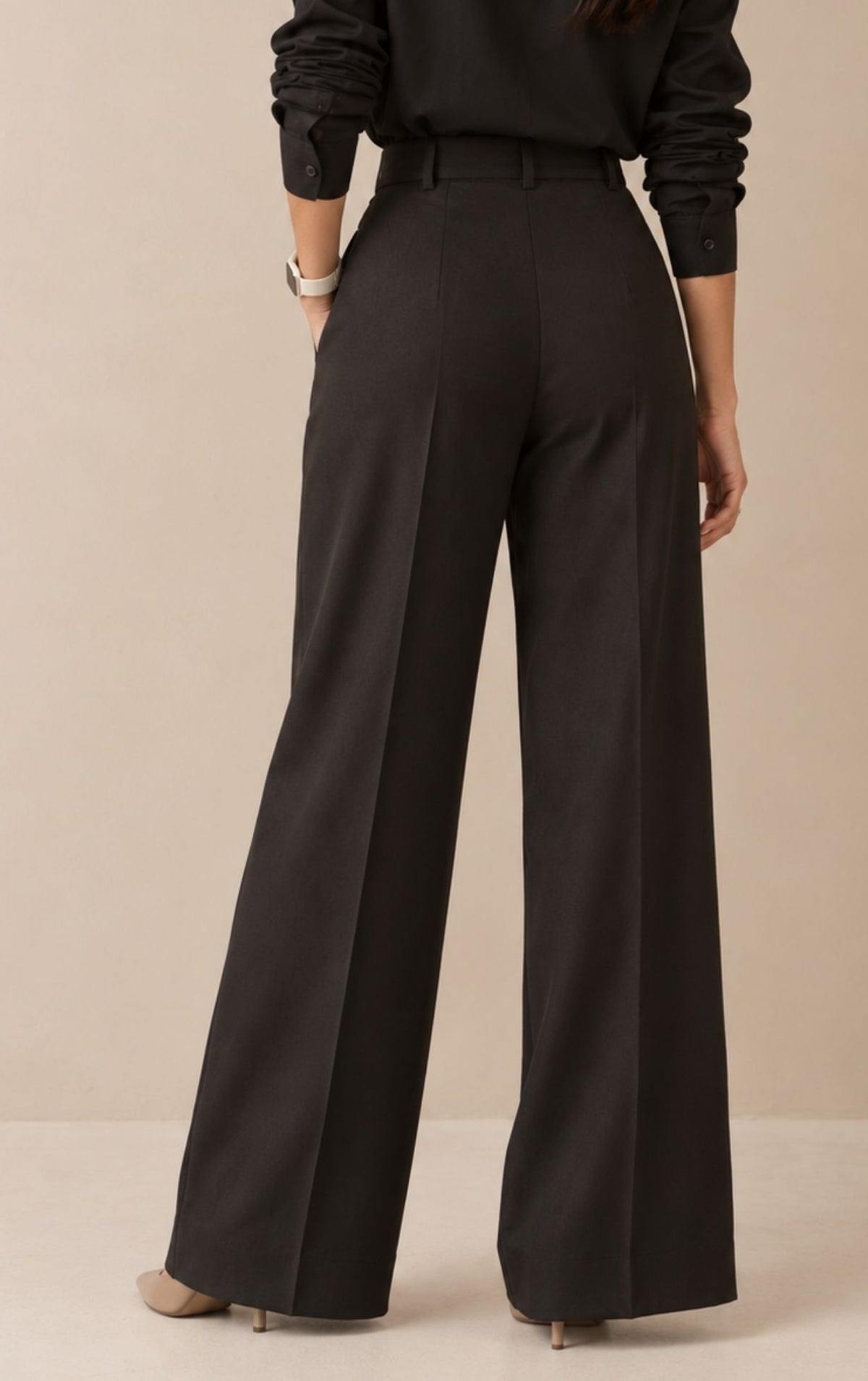 Wide Leg High Waist Trousers - Black