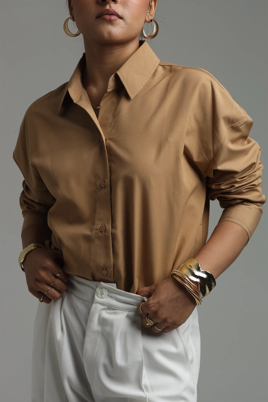 Oversized Cotton Shirt - Beige