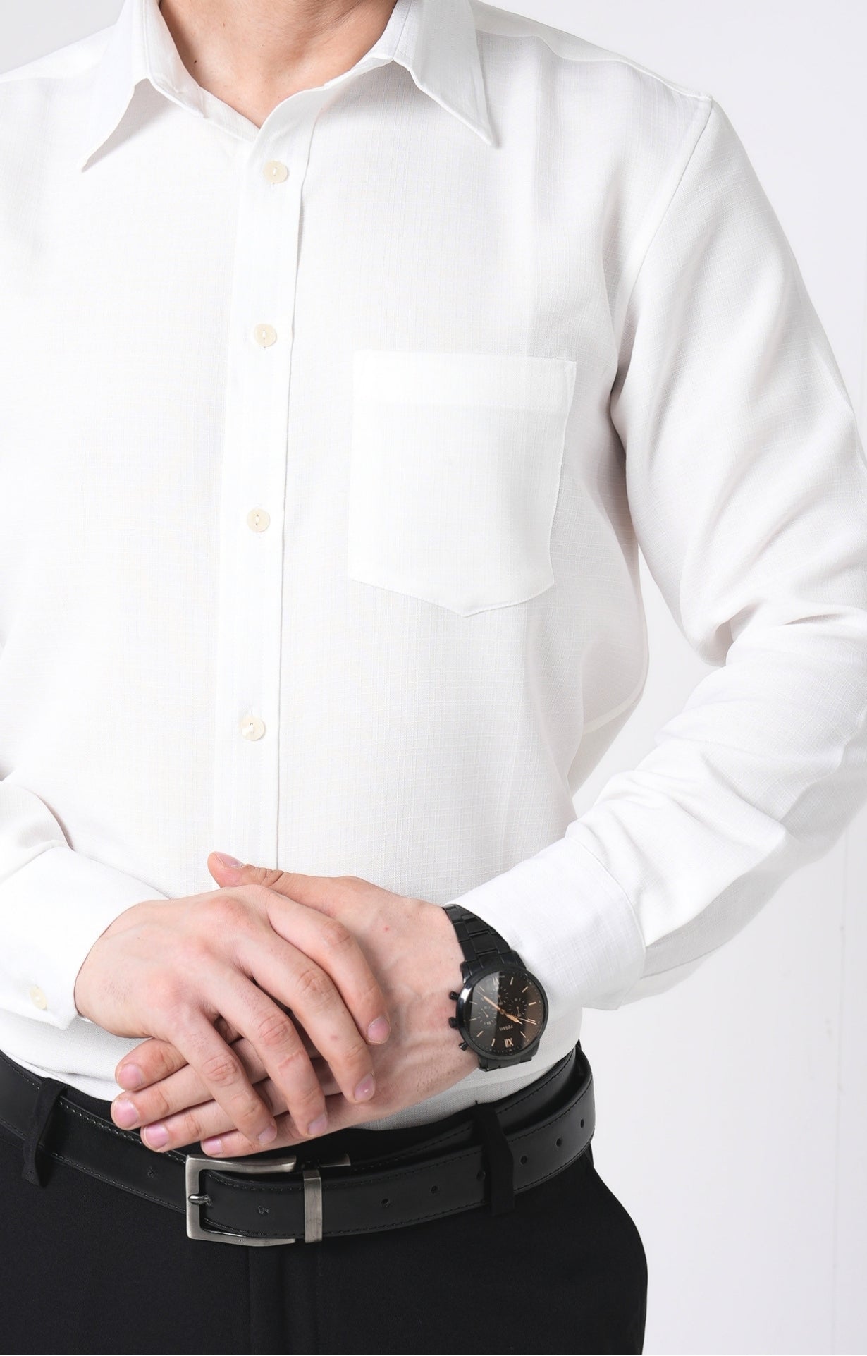 Men's Basic Solid Linen Shirt - White