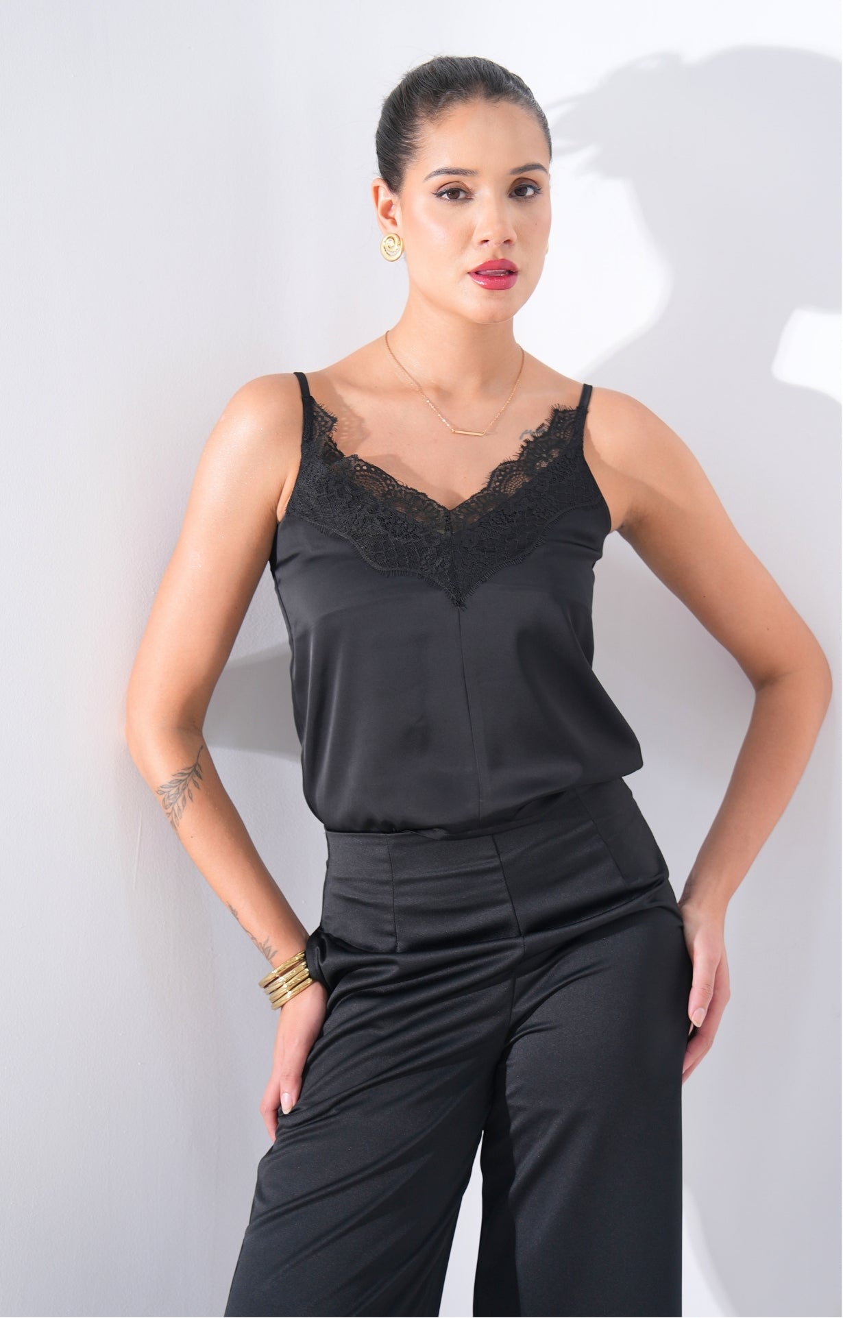 Satin Camisole Top - Black