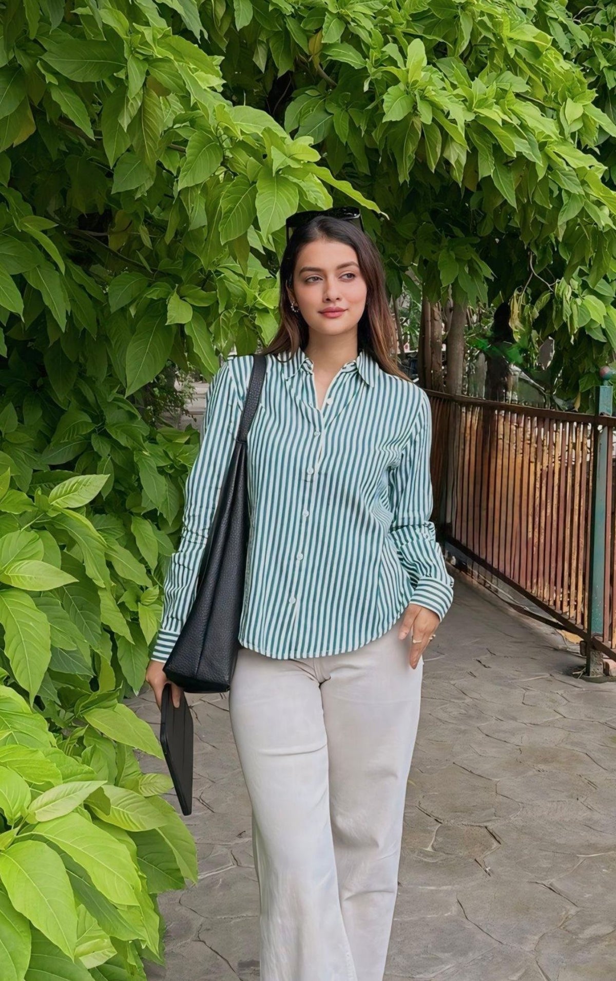 Striped Cotton Shirt- Green