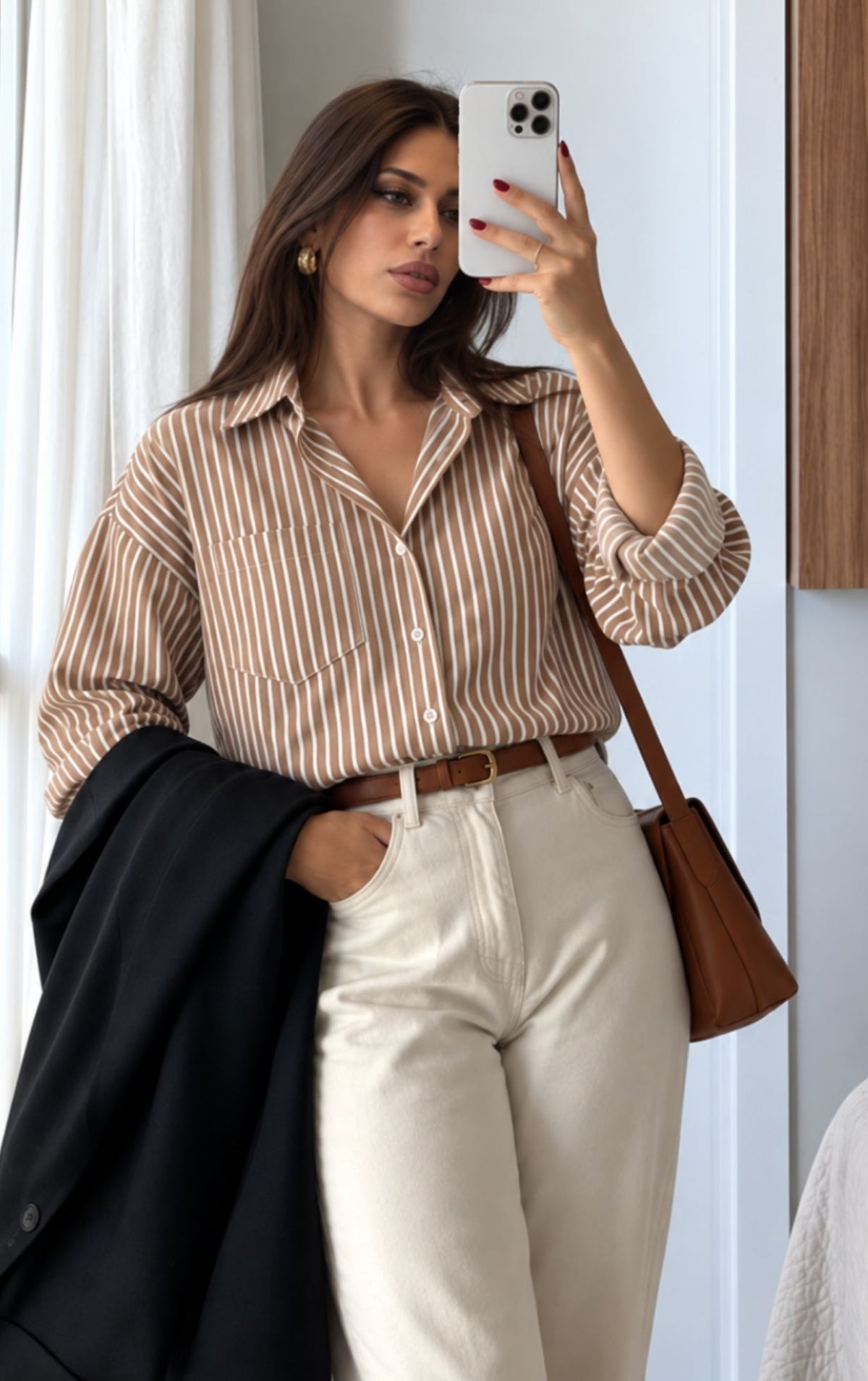 Brown Stripes Oversized Shirt