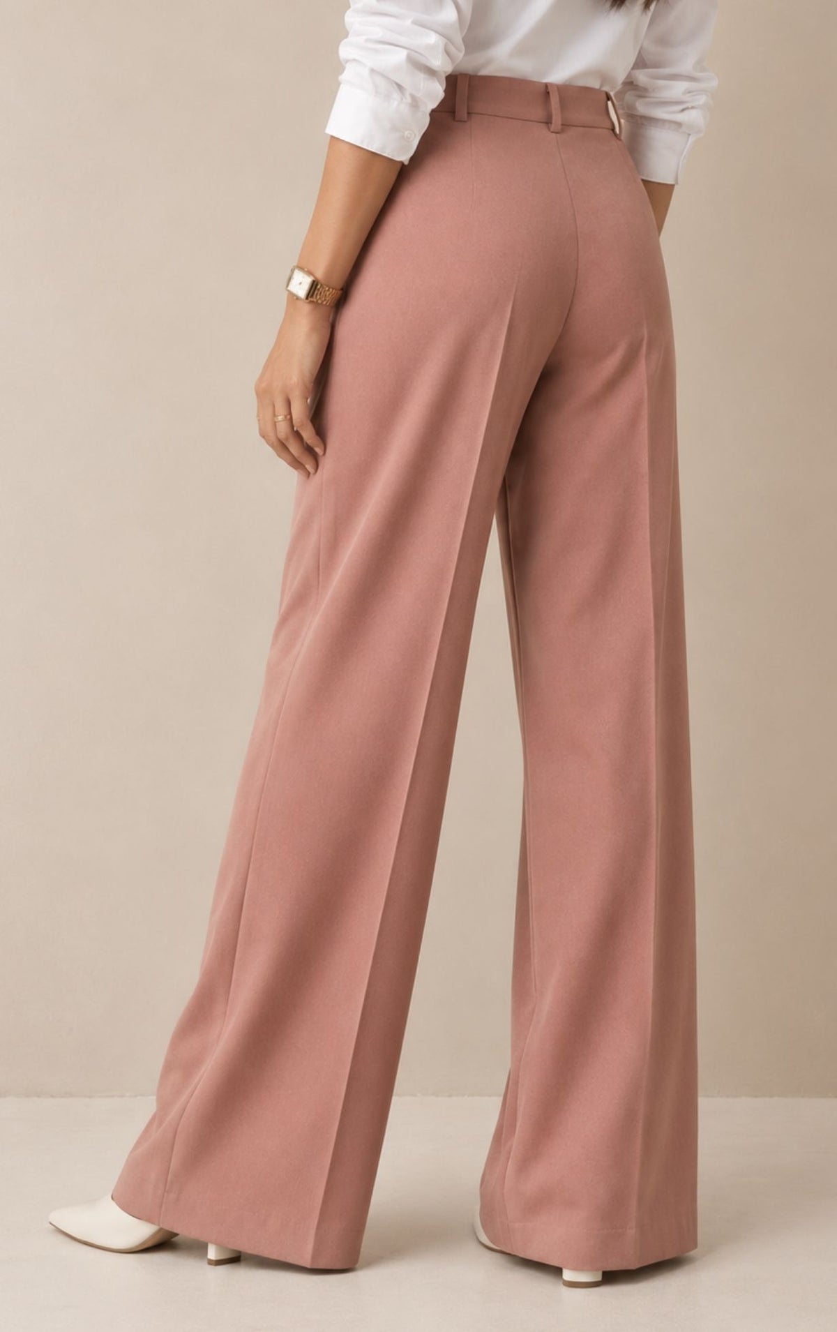 Wide Leg High Waist Trousers -Dusty Pink