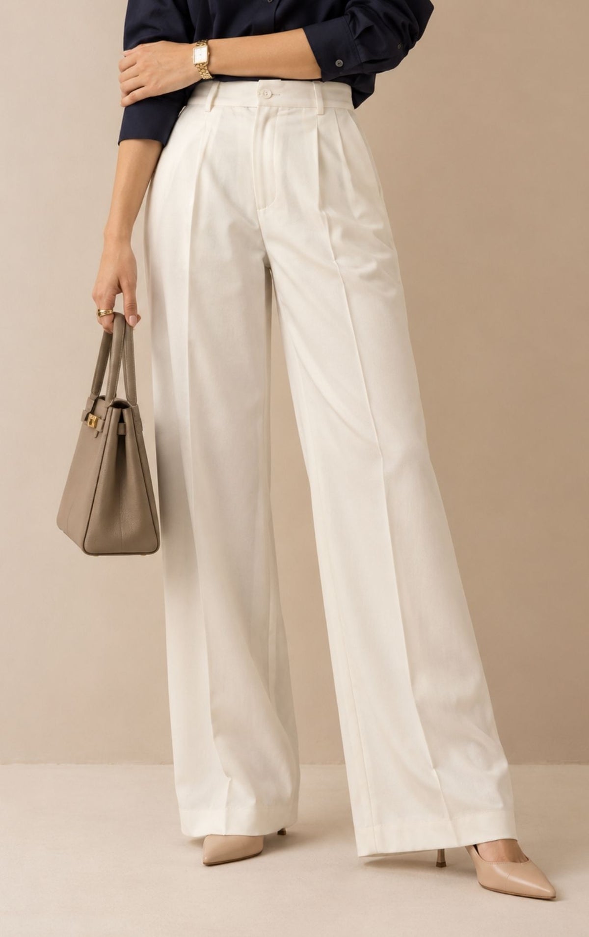 Wide Leg High Waist Trousers - White