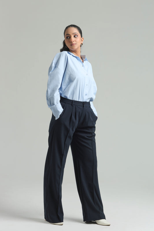 Oversized Cotton Shirt - Blue