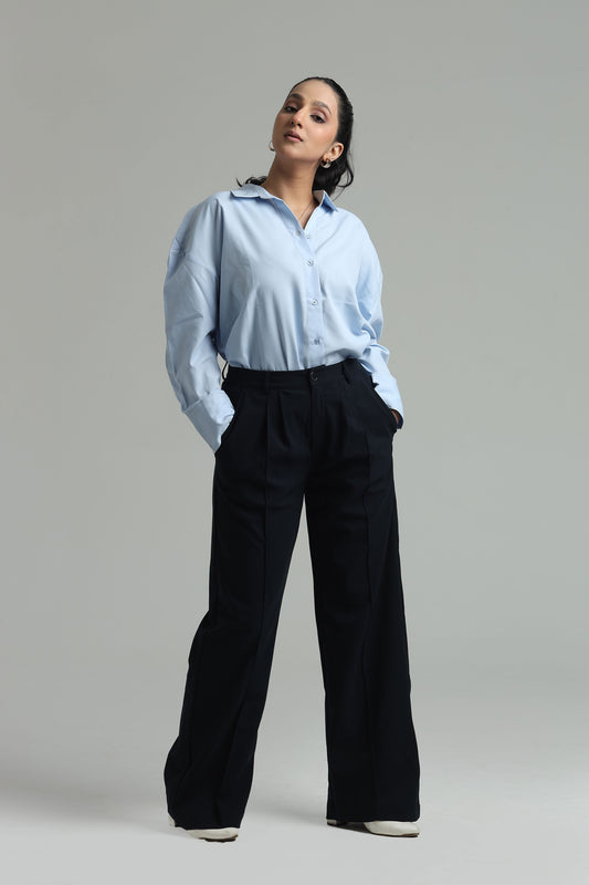 Oversized Cotton Shirt - Light Blue