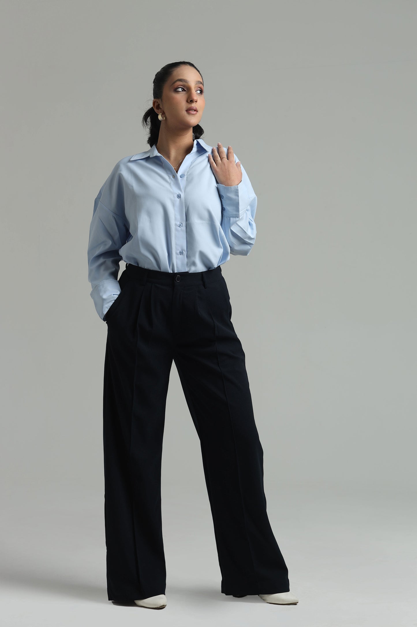 Oversized Cotton Shirt - Light Blue