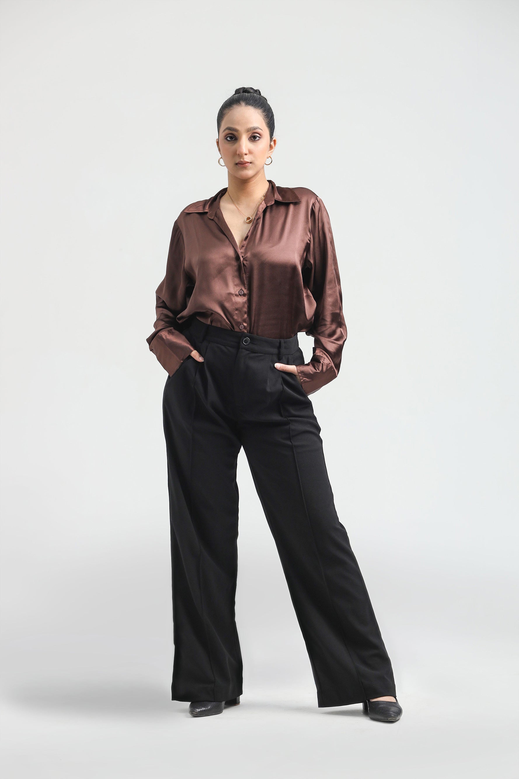 Image of Basic Solid Satin Shirt