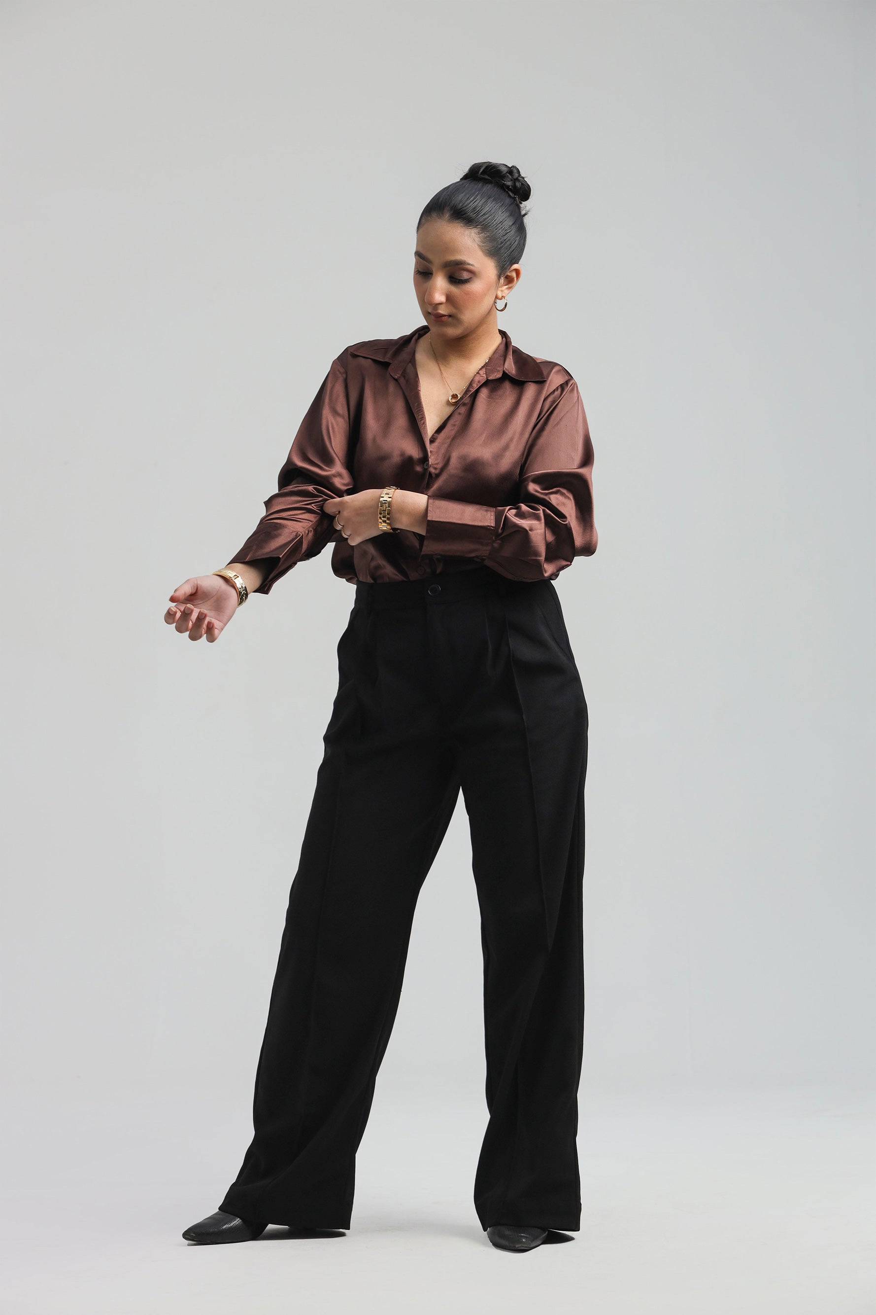 Image of Basic Solid Satin Shirt