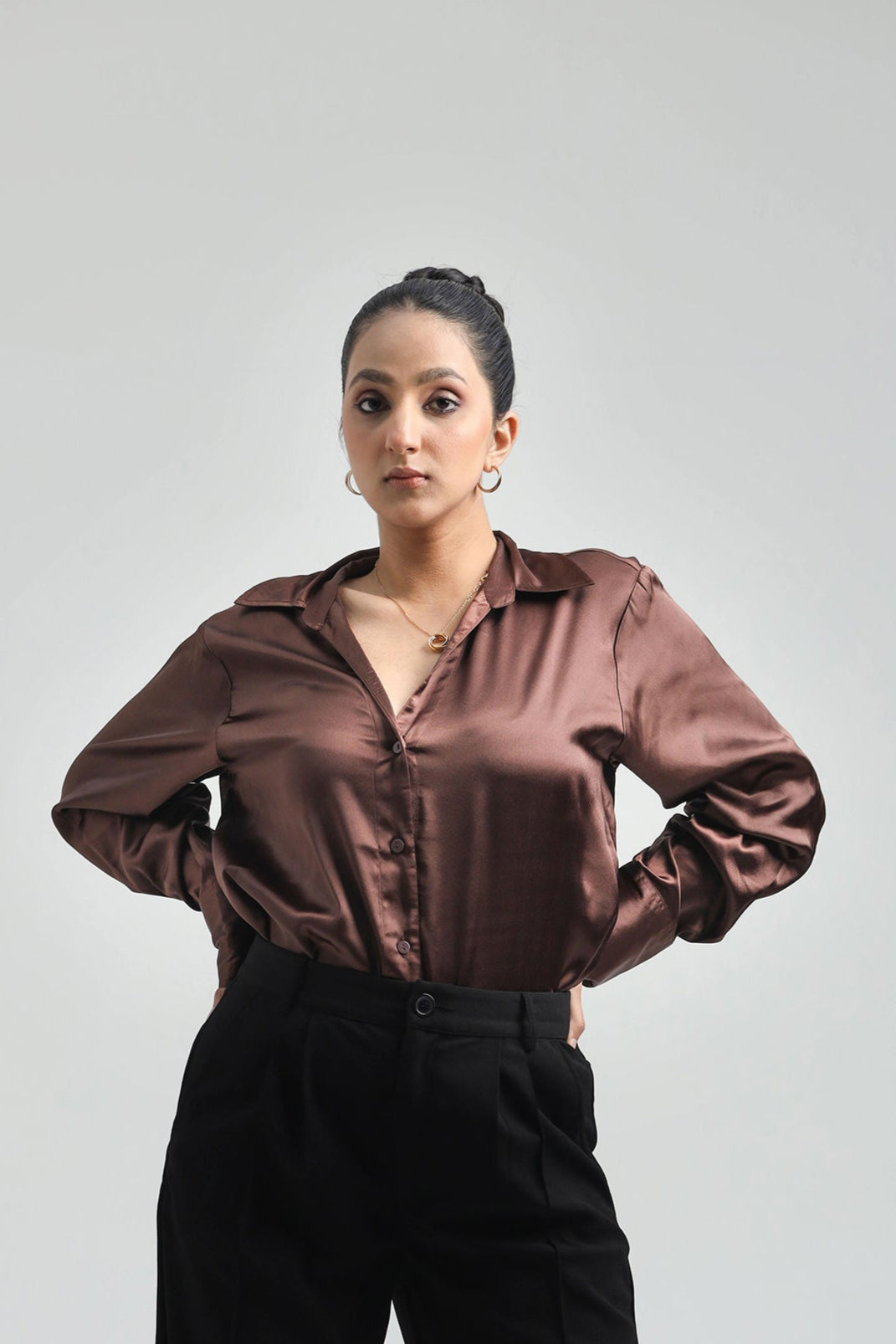 Image of Basic Solid Satin Shirt
