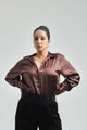Basic Solid Satin Shirt - Cola Brown