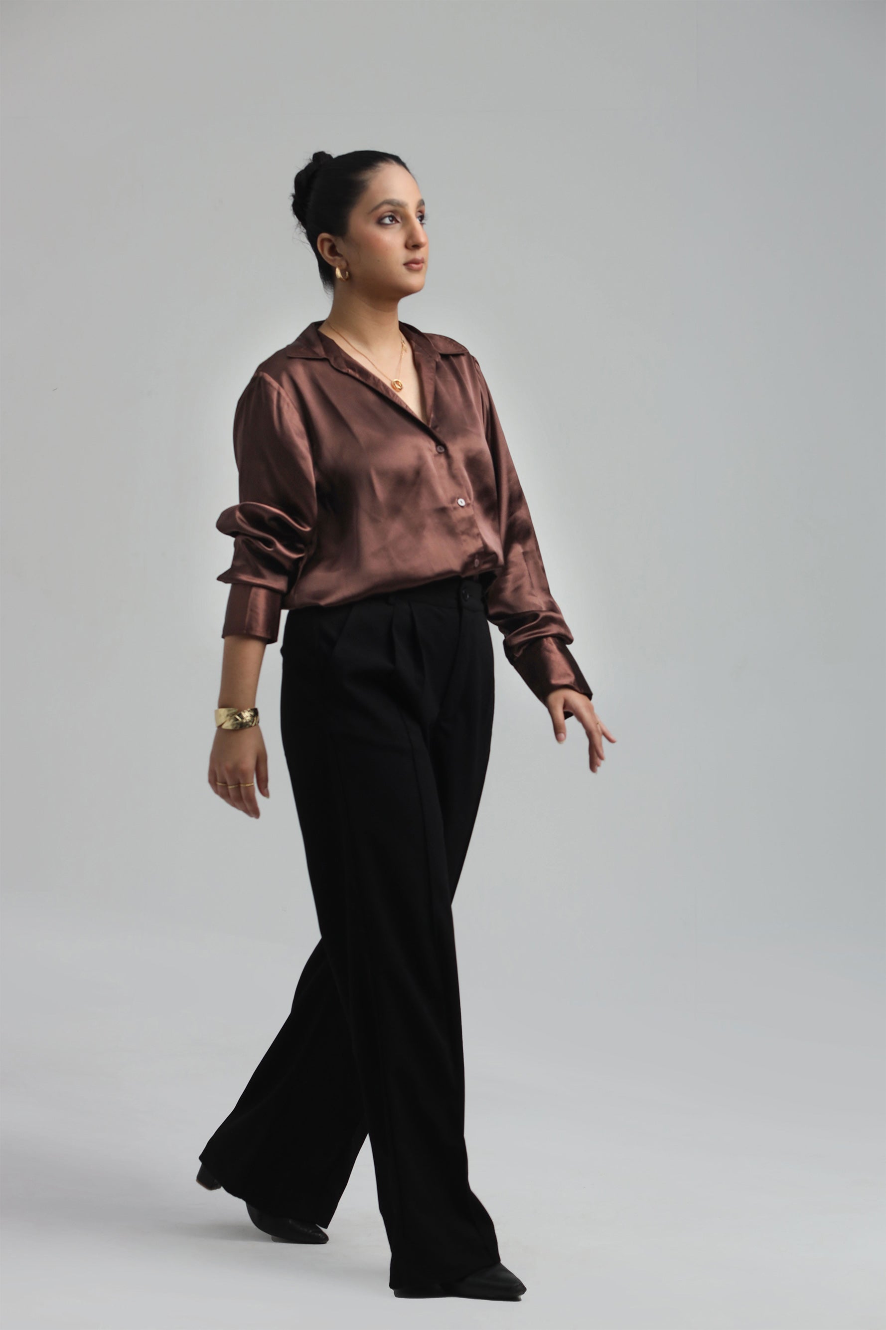 Image of Basic Solid Satin Shirt