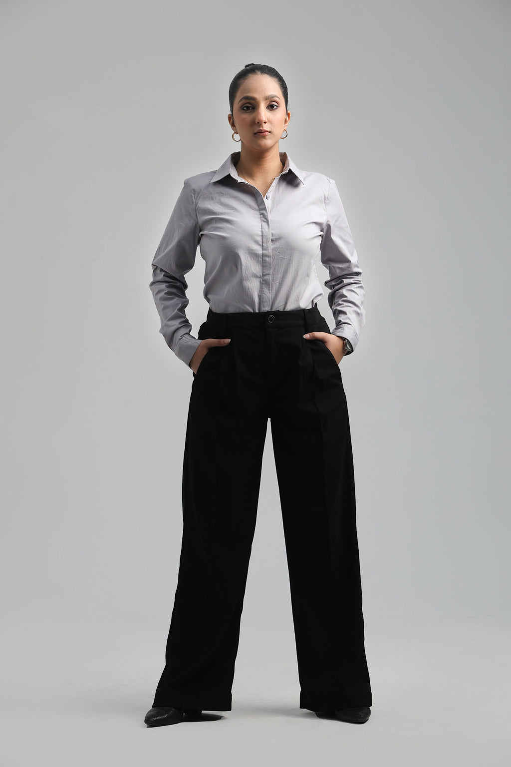 Cotton Blend Regular Fit Shirt- Gray
