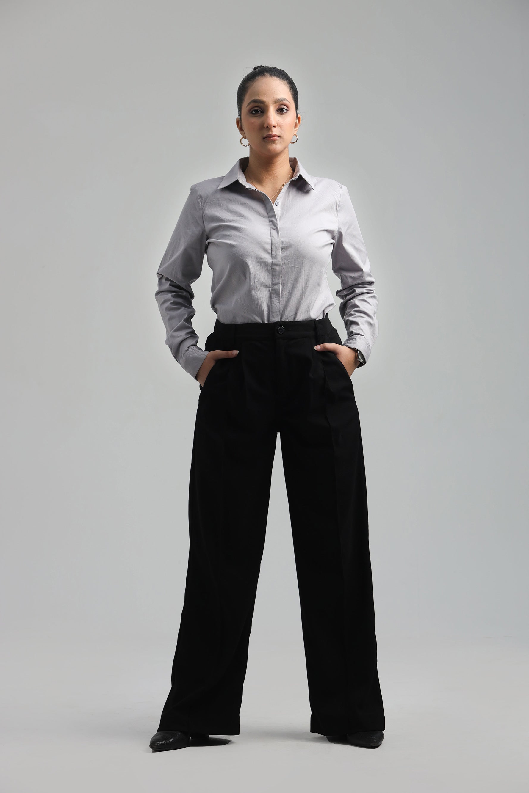 Cotton Blend Regular Fit Shirt- Gray