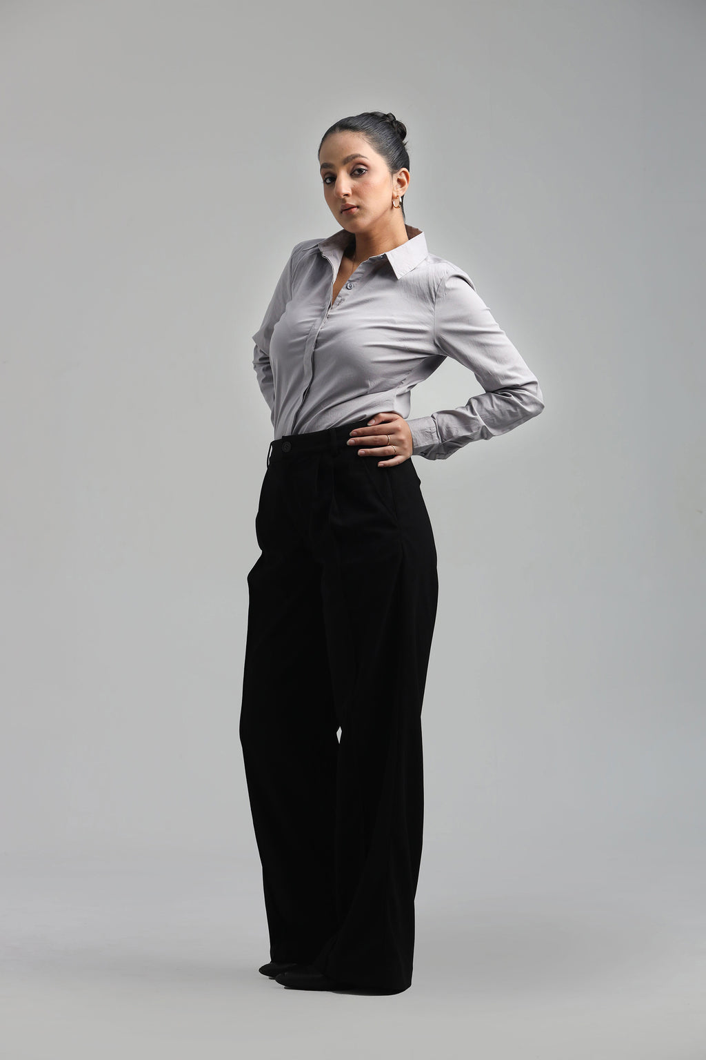 Cotton Blend Regular Fit Shirt- Gray