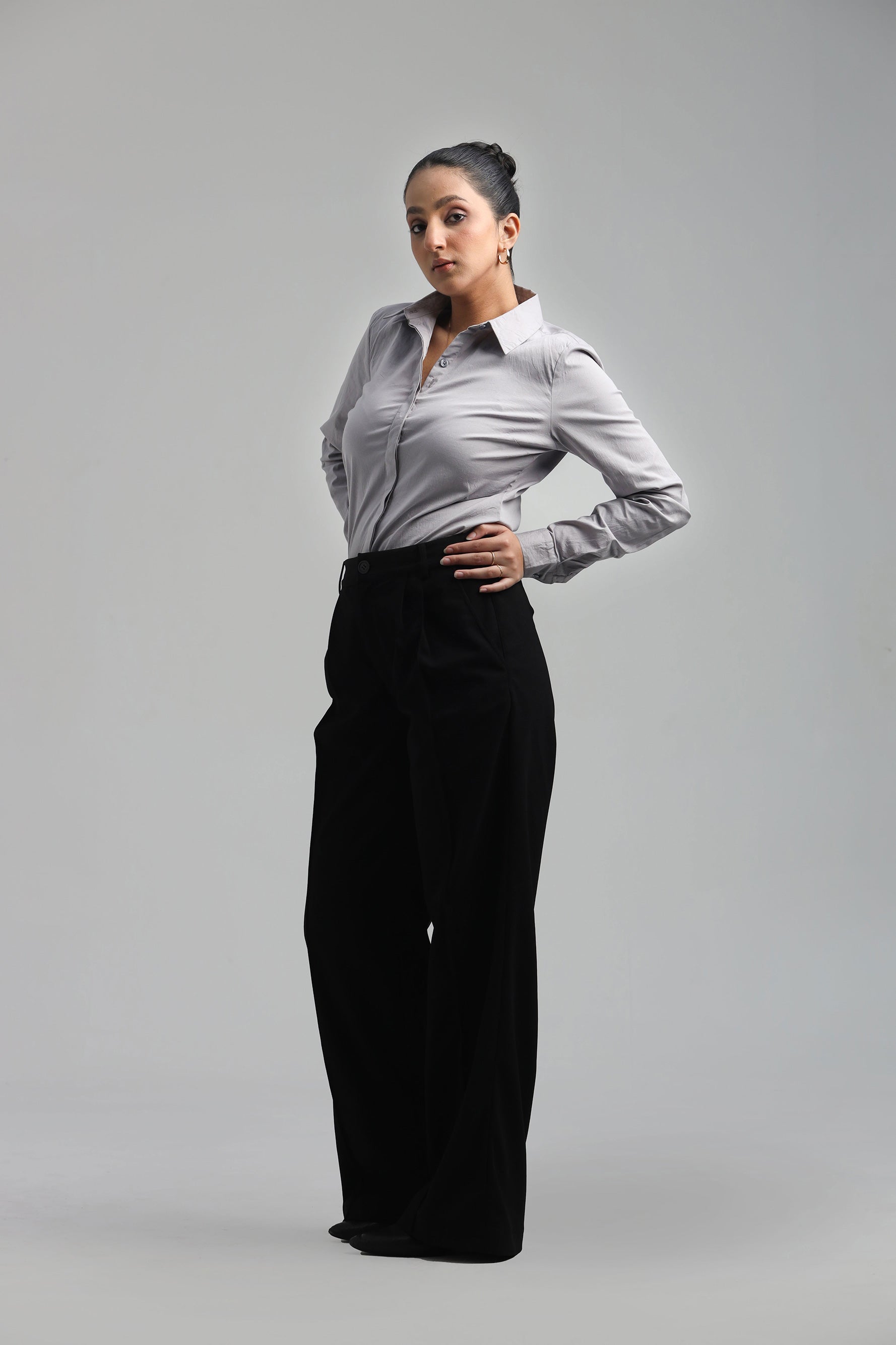 Cotton Blend Regular Fit Shirt- Gray