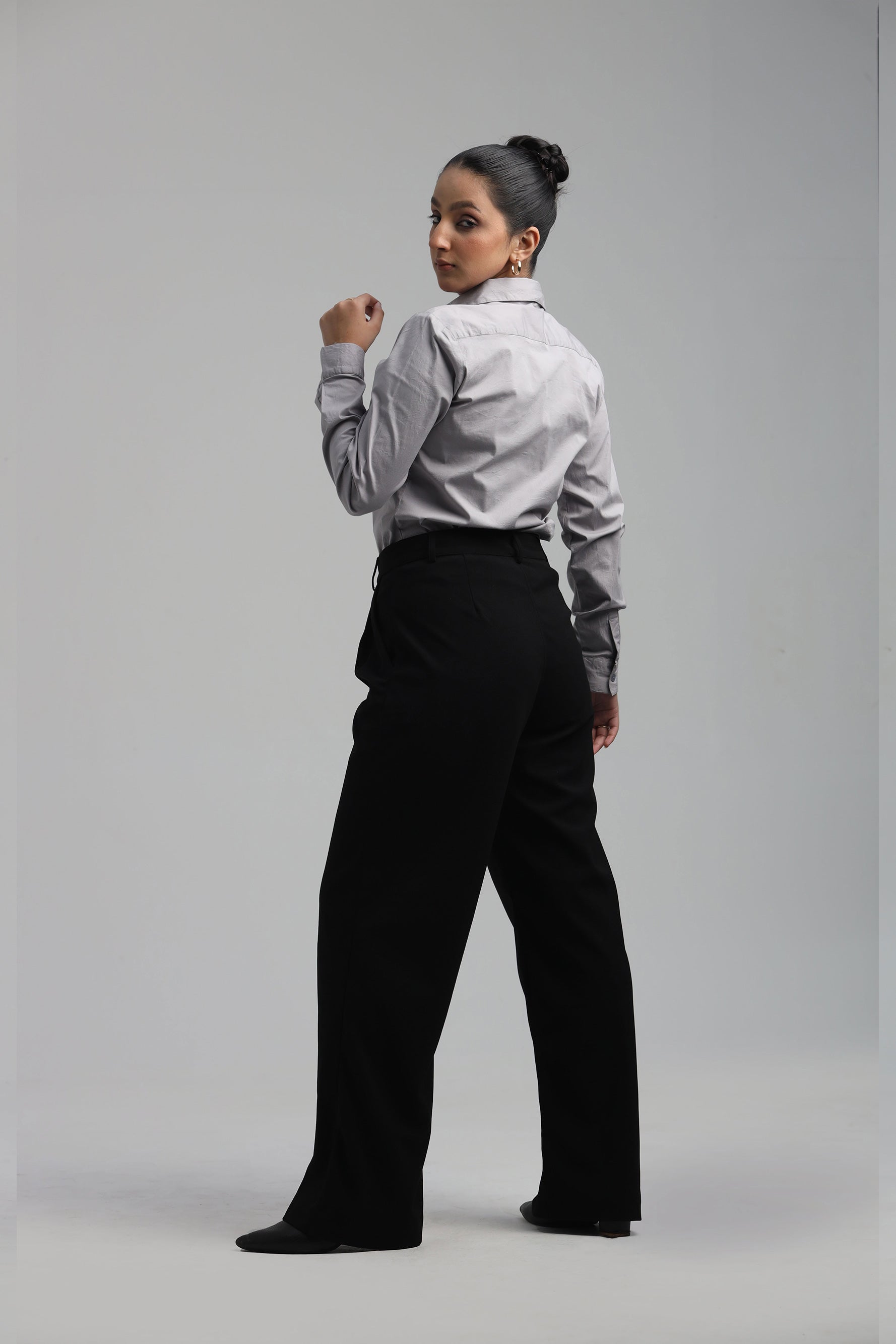 Cotton Blend Regular Fit Shirt- Gray