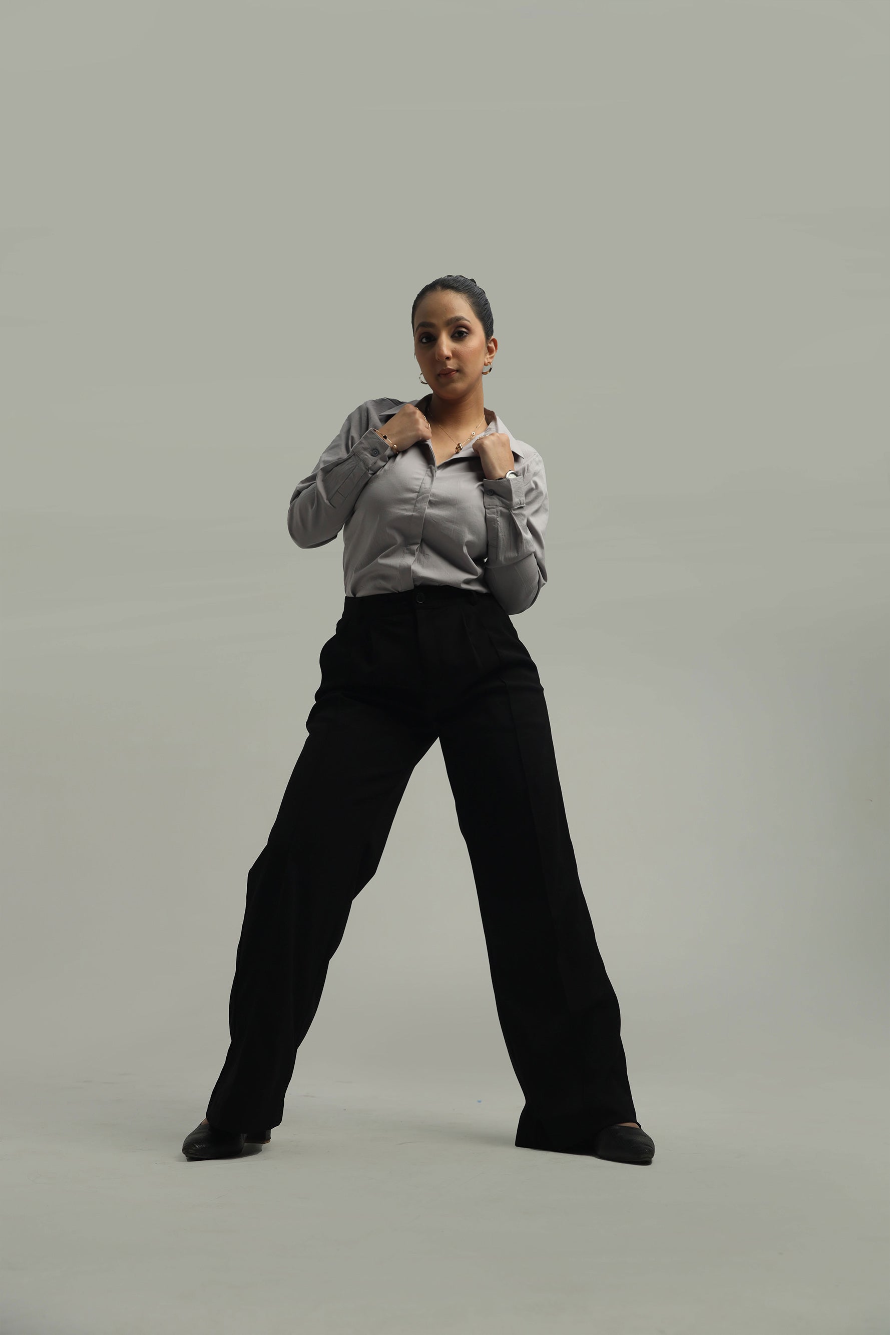 Cotton Blend Regular Fit Shirt- Gray