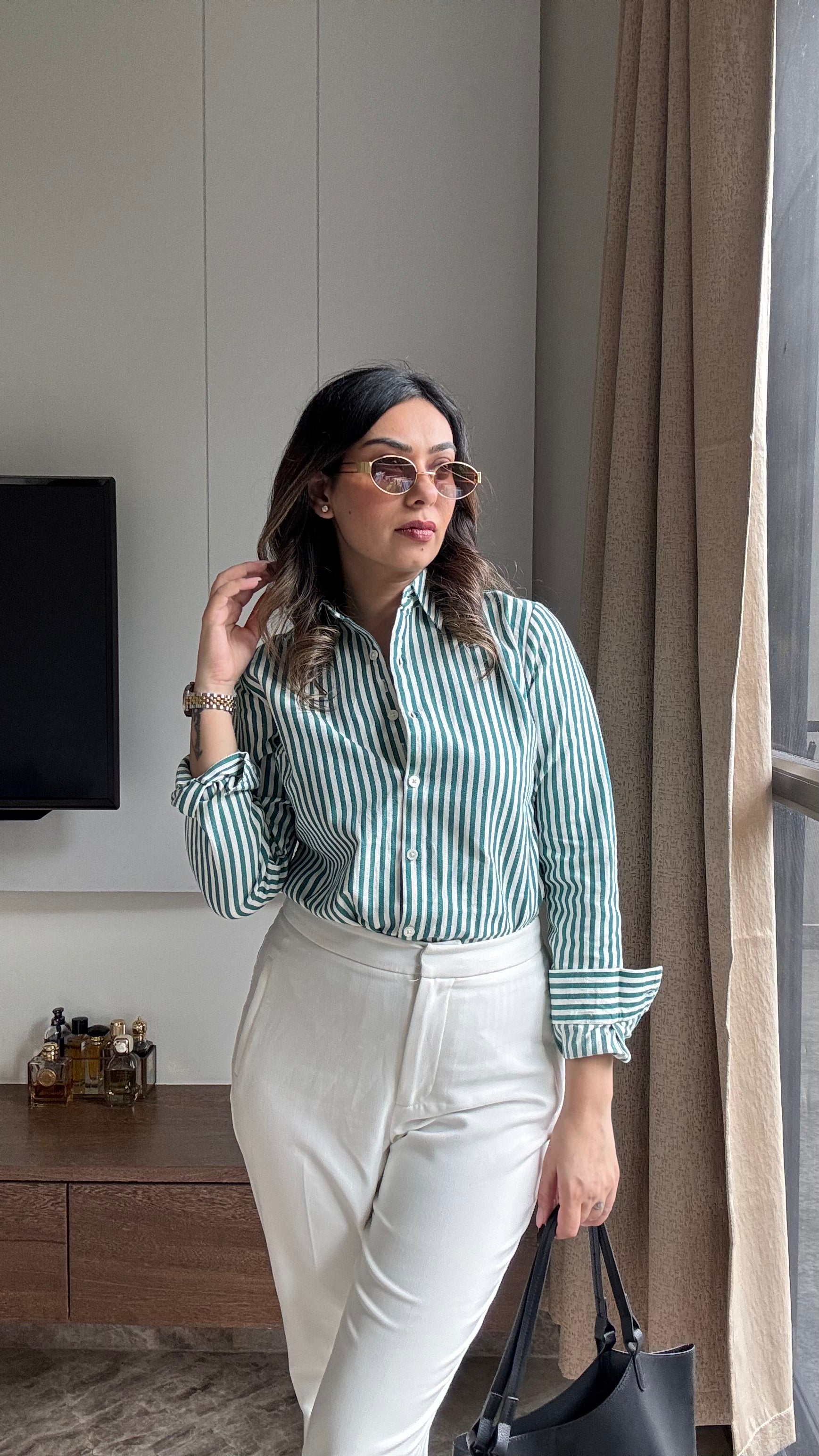 Stripped Cotton Shirt- Green